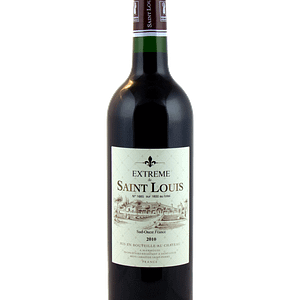 Imagen de la botella de L'EXTREME 2010 BIO : "Una botella de L'EXTREME 2010 BIO, un vino tinto ecológico de primera calidad, que captura la esencia de las variedades de uva Négrette y Cabernet Franc en una mezcla perfectamente equilibrada".