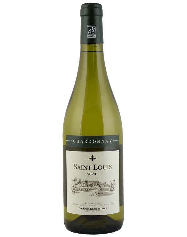 Bild der Flasche Domaine SAINT LOUIS Chardonnay 2020: "Flasche Chardonnay 2020 der Domaine SAINT LOUIS, ein preisgekrönter trockener BIO-Weißwein, der den Reichtum und die Finesse des Terroirs der Comté Tolosan widerspiegelt."